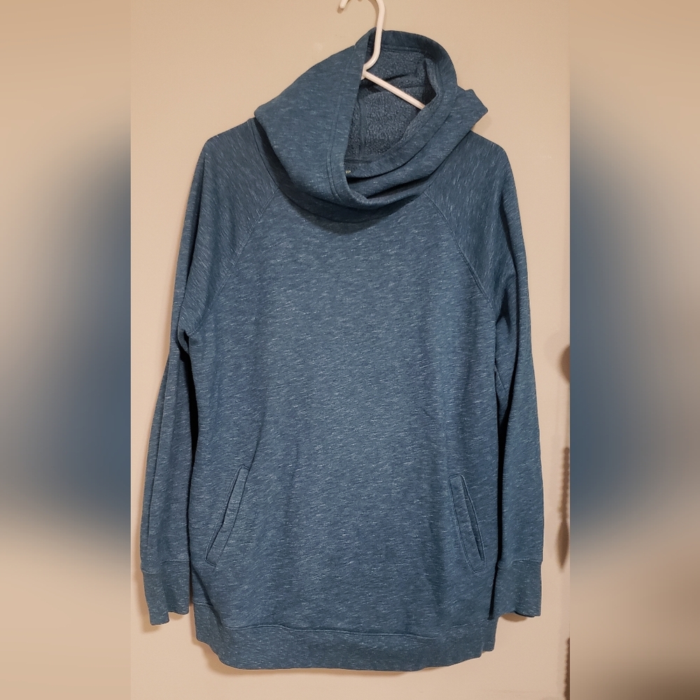 Cozy Blue Cowl Neck Sweatshirt With Hood.